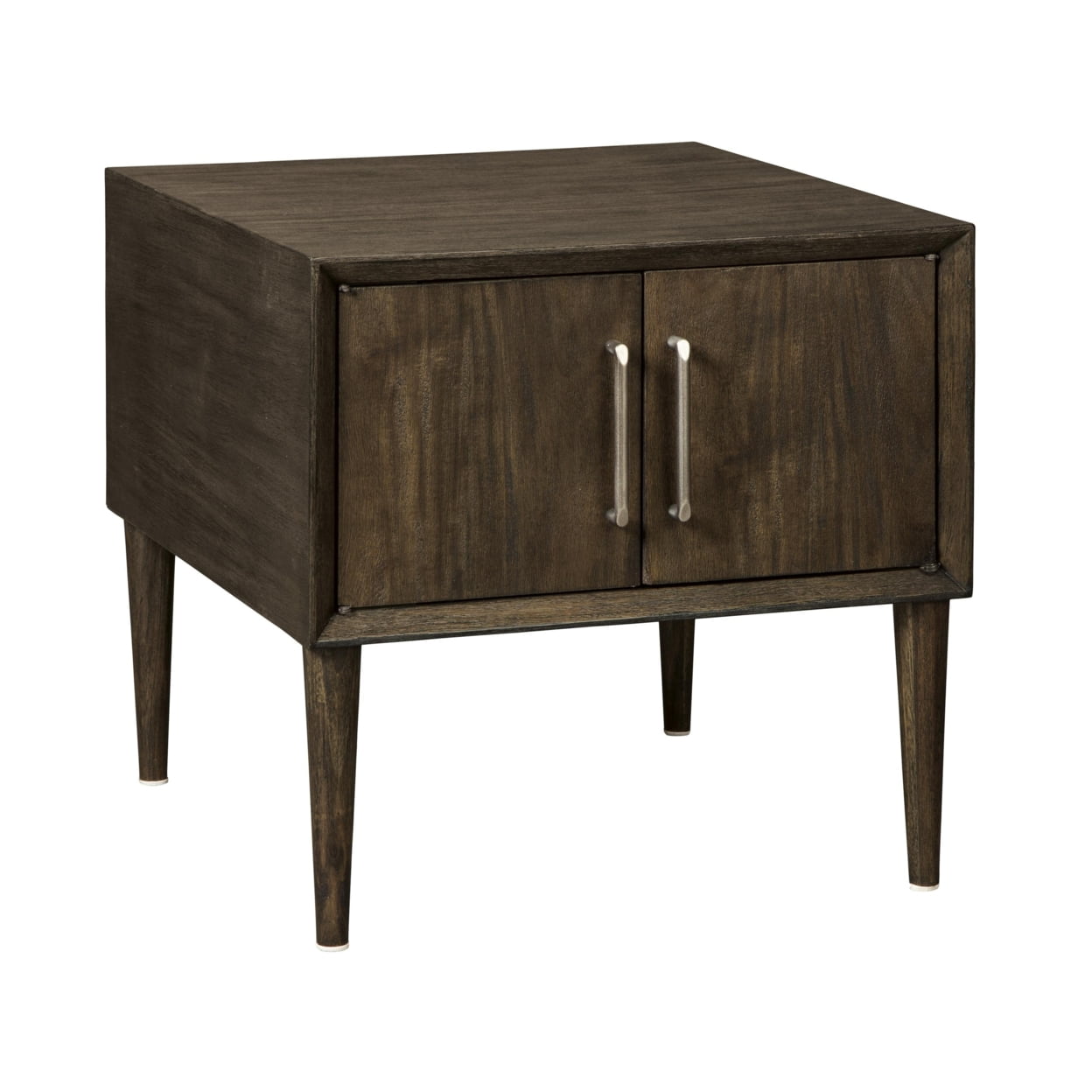 Picture of Benjara BM210891 Square Wooden Frame End Table with Tapered Legs & Metal Pulls - Brown - 22.13 x 22.13 x 23.88 in.