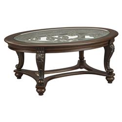 Picture of Benjara BM210911 Traditional Wooden Oval Cocktail Table with Glass Top & Bun Feet - Brown - 20 x 48 x 34.25 in.