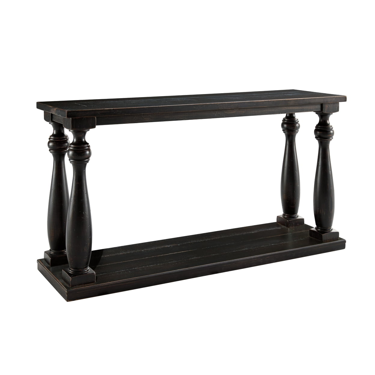 Picture of Benjara BM210921 Wire Brush Wooden Frame Sofa Table with Turned Legs - Antique Black - 32 x 60 x 17.88 in.