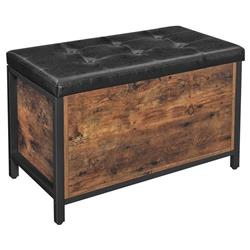 Picture of Benjara BM217098 Button Tufted Leatherette Flip Top Storage Bench - Black & Brown - 19.7 x 15.7 x 31.5 in.