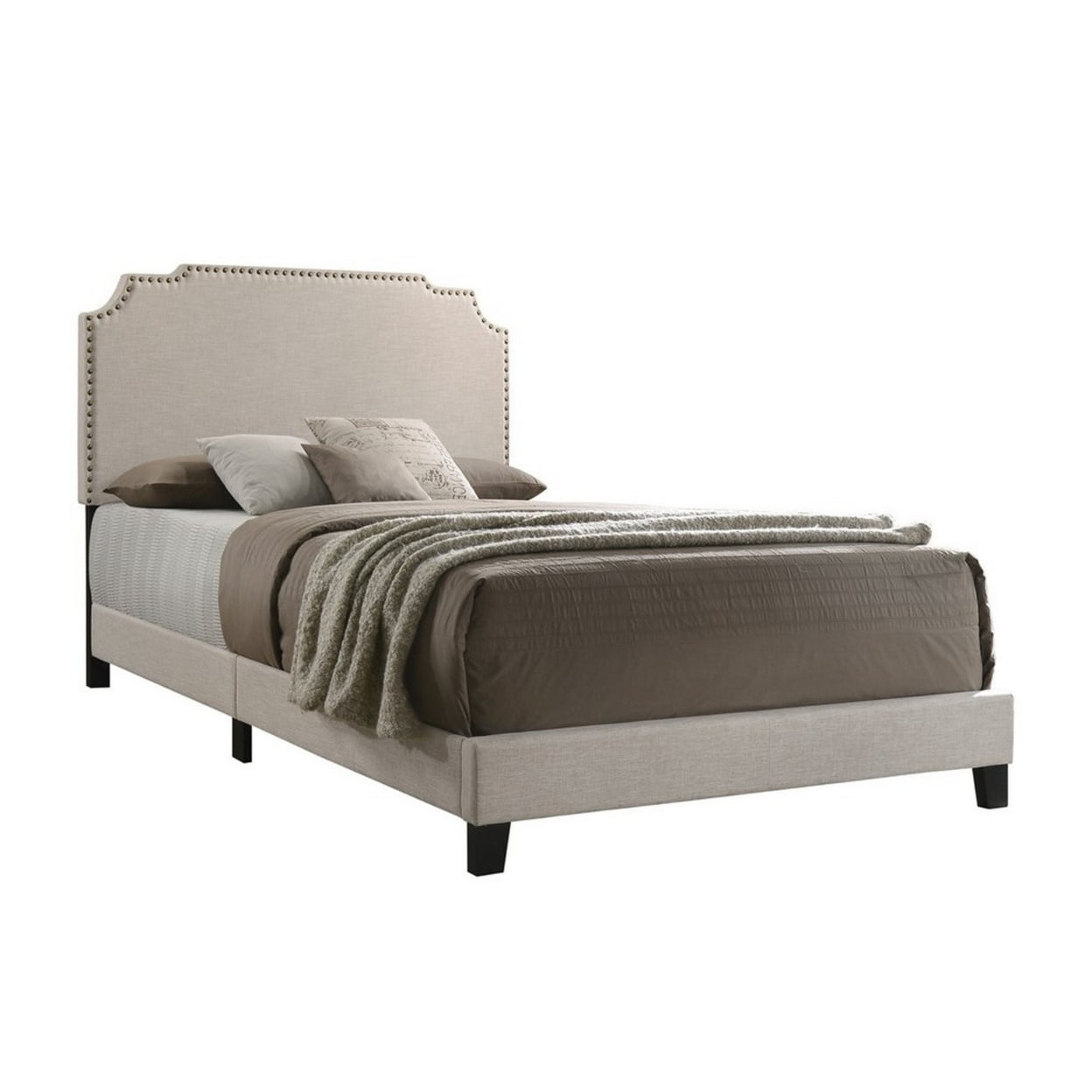 Picture of Benjara BM215885 Fabric Upholstered Wooden Eastern King Size with Nailhead Trims&#44; Beige