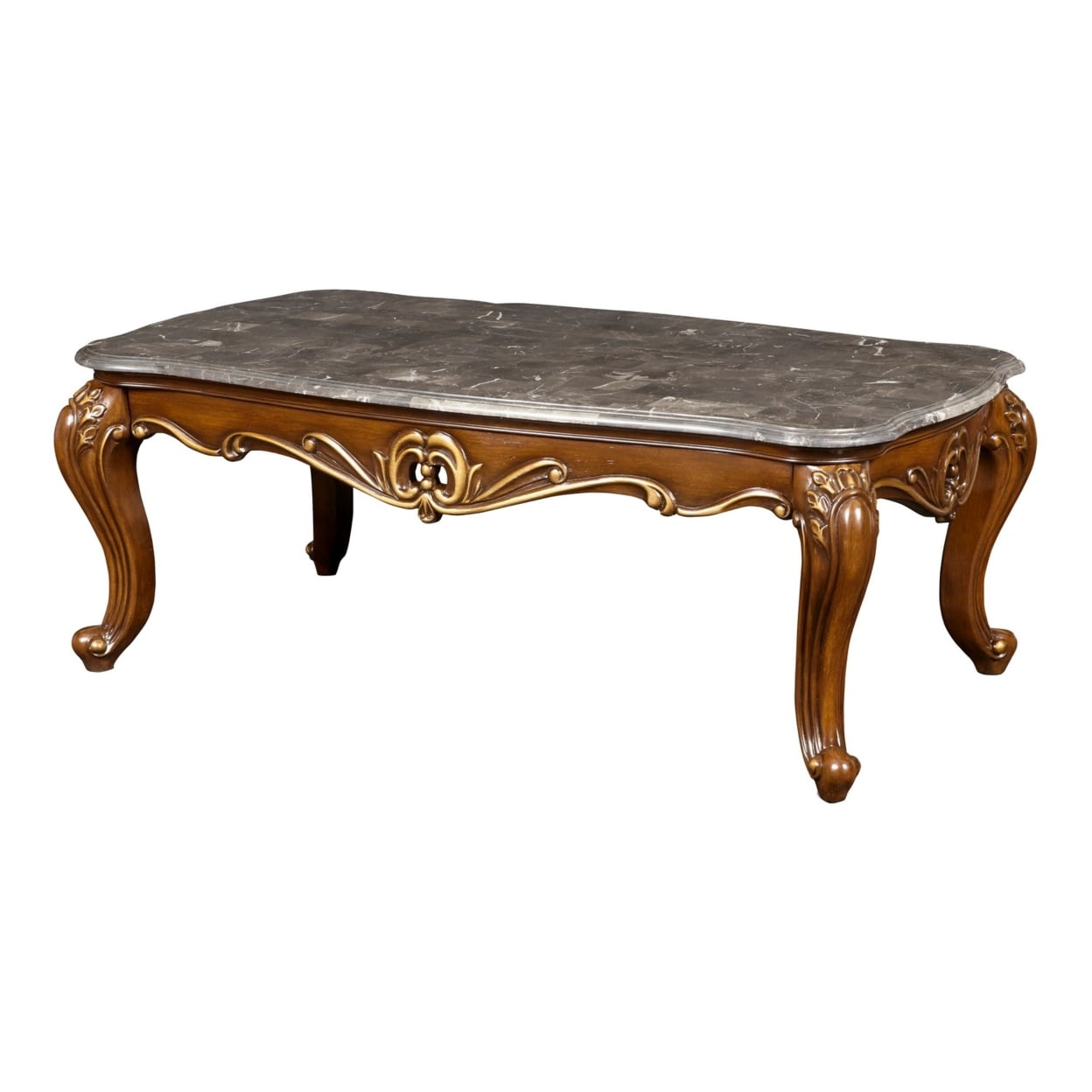 Picture of Benjara BM218024 Wooden Cocktail Table with Marble Top & Carved Details&#44; Gray & Brown - 19.75 x 30 x 52.25 in.