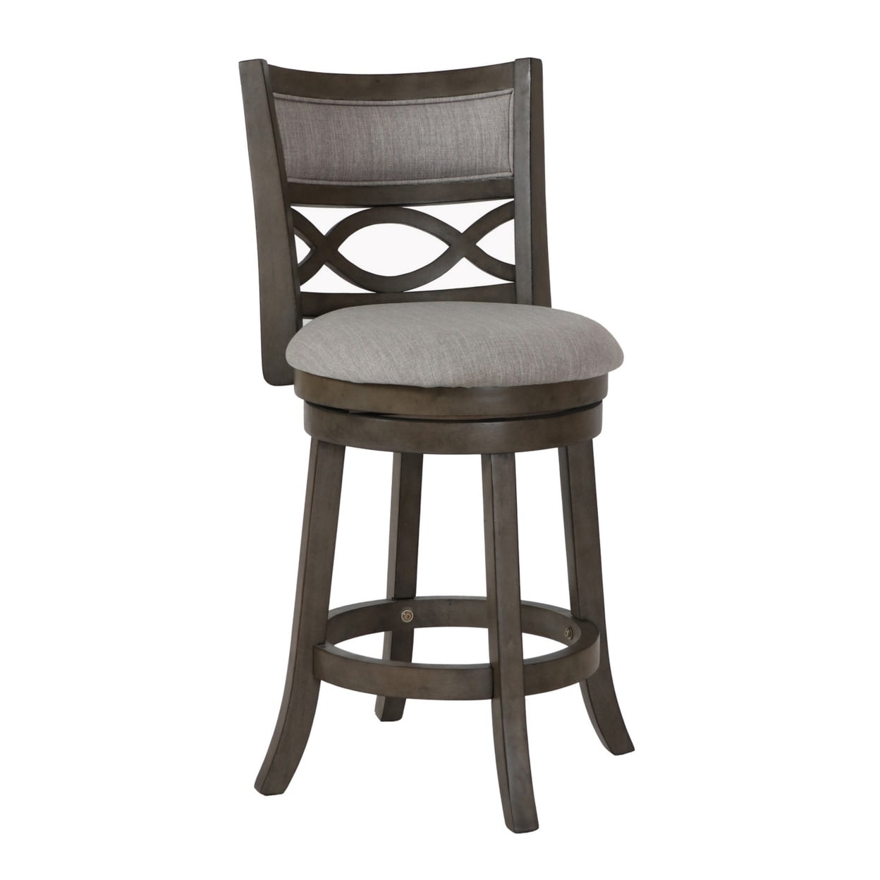 Picture of Benjara BM218142 Curved Lattice Back Swivel Counter Stool with Fabric Seat, Antique Gray - 38.25 x 21 x 18.25 in.