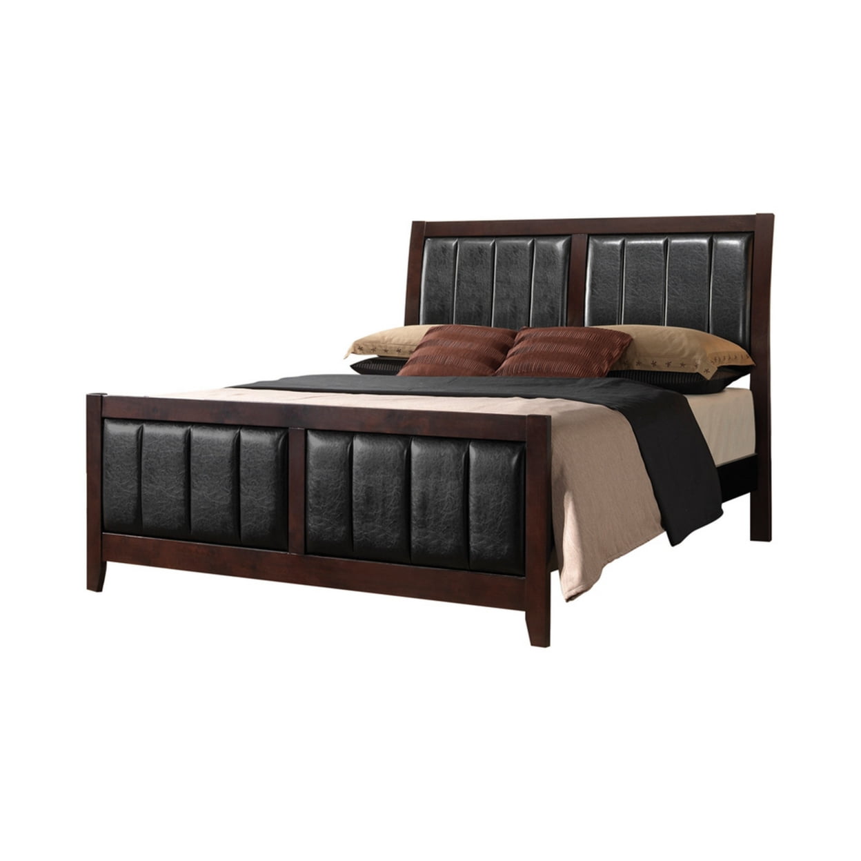 BM216113 Leatherette Padded Queen Size Bed with Vertical Channels, Brown -  Benjara