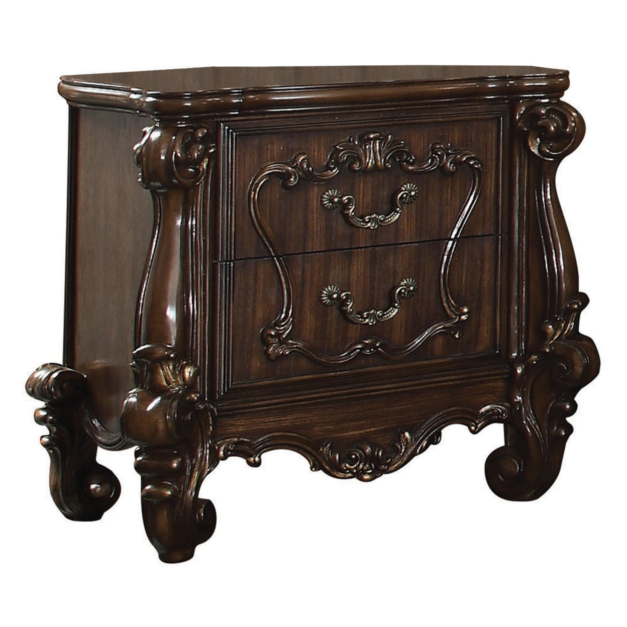 Picture of Benjara BM218447 Traditional Wooden Nightstand with Antique Handles & Scrolled Legs&#44; Brown - 31 x 23 x 35 in.