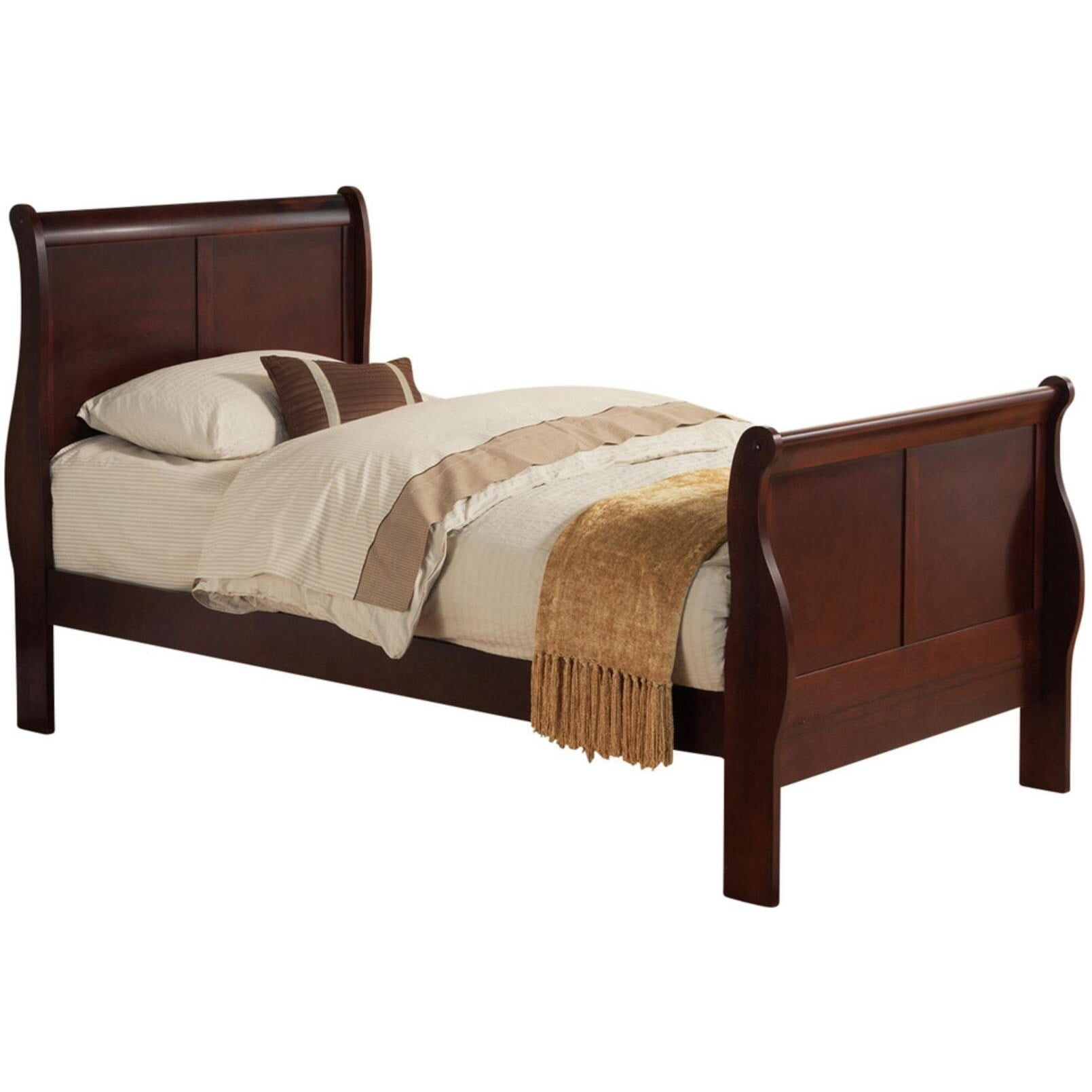 BM218488 Transitional Panel Design Sleigh Twin & King Size Bed, Cherry Brown - 47 x 41 x 85 in -  Benjara