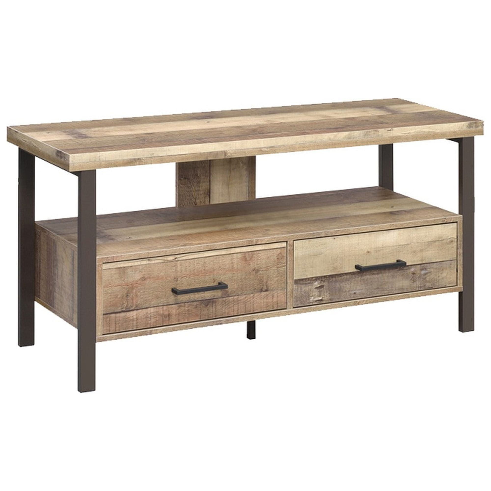 Picture of Benjara BM220230 48 in. Wooden TV Console with 2 Storage Drawers & Open Shelf&#44; Brown - 23.5 x 47.25 x 15.5 in.