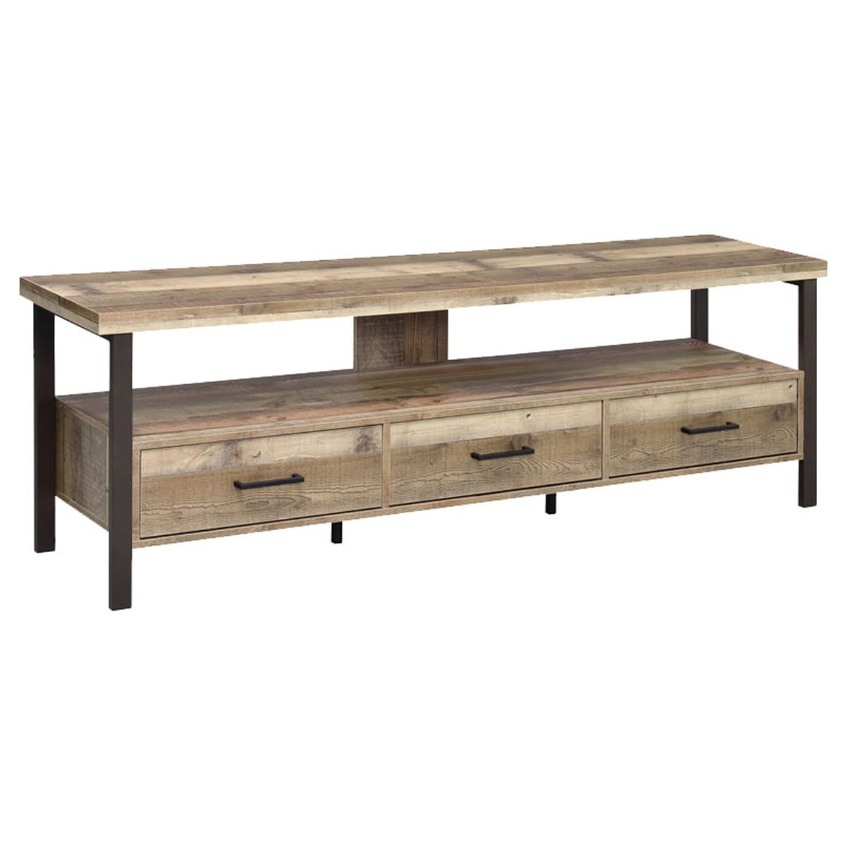 Picture of Benjara BM220231 71 in. Wooden TV Console with 3 Storage Drawers & Open Shelf&#44; Brown - 23.5 x 70.75 x 15.5 in.