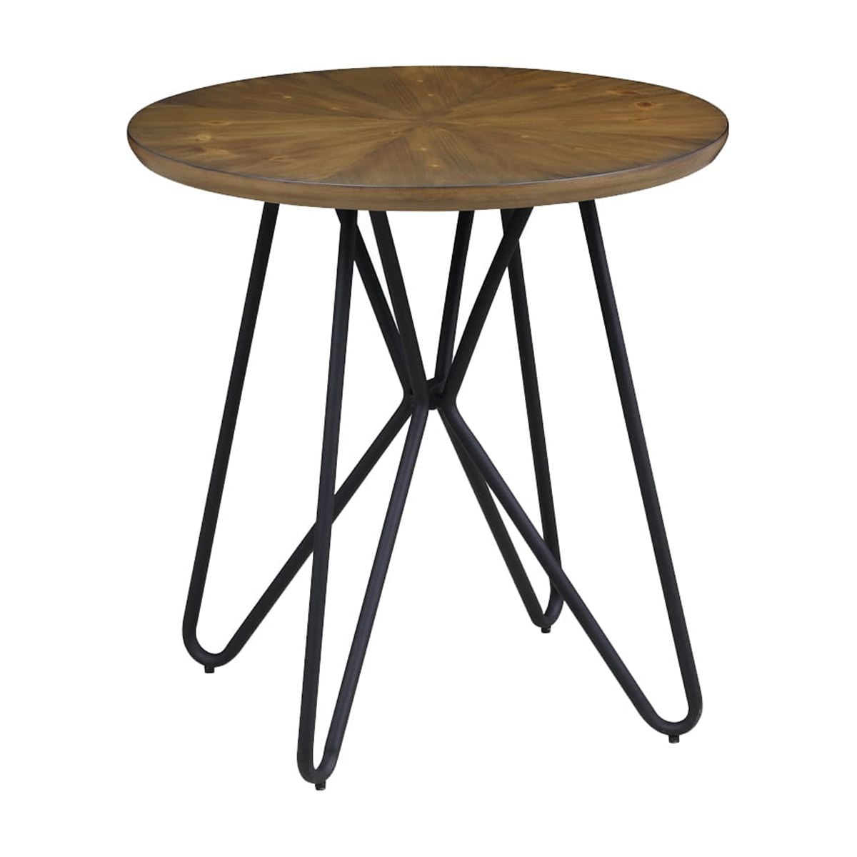 Picture of Benjara BM220245 Dual Tone Round Wooden End Table with Metal Hairpin Legs&#44; Brown & Black - 24 x 3.9 x 24 in.
