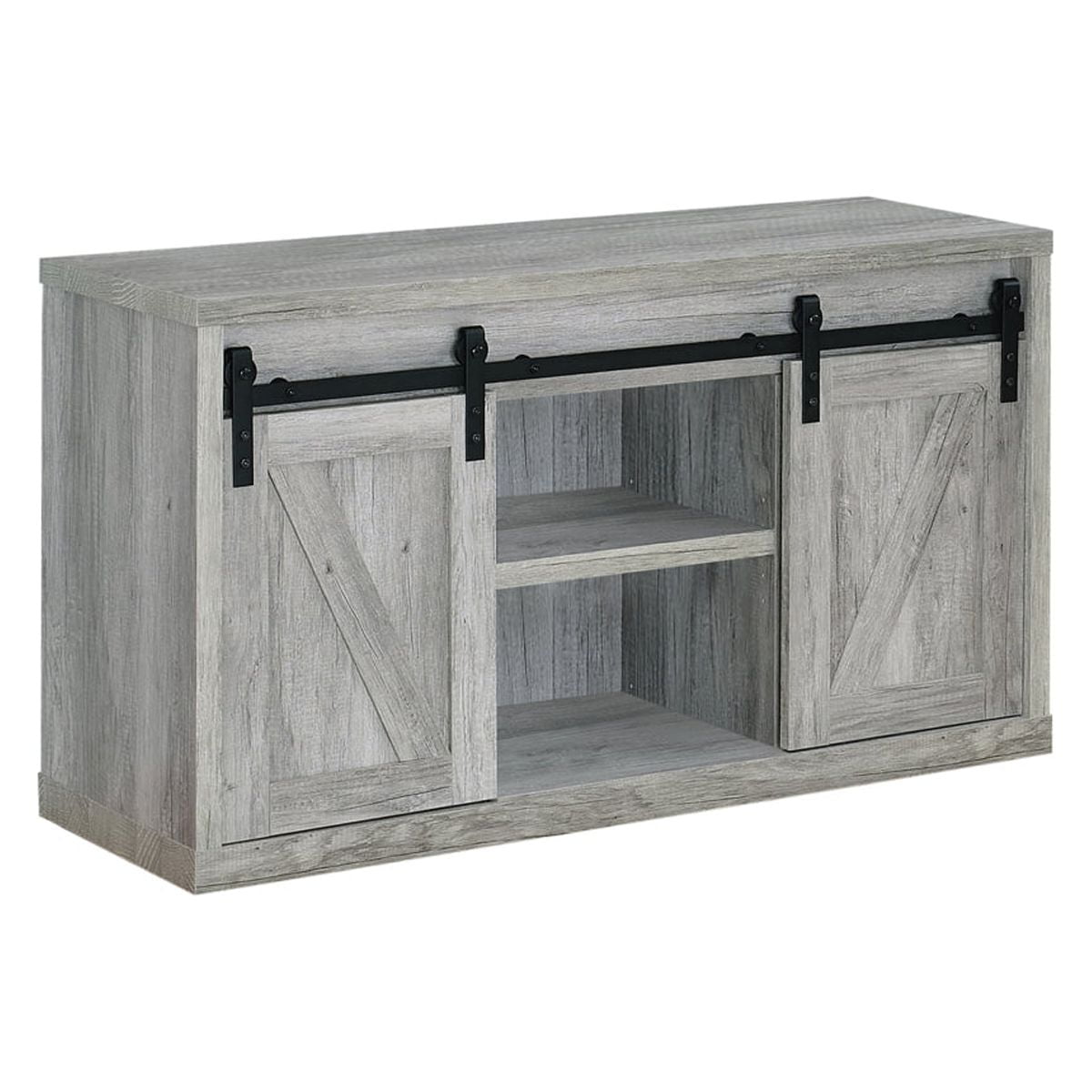 Picture of Benjara BM220260 48 in. Farmhouse Wooden TV Console with 2 Sliding Barn Doors&#44; Gray