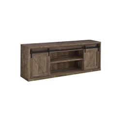 Picture of Benjara BM220265 71 in. Farmhouse Wooden TV Console with 2 Sliding Barn Doors&#44; Rustic Brown