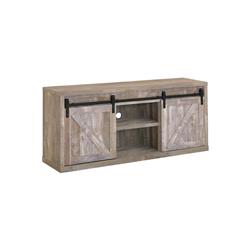 Picture of Benjara BM220267 59 in. Farmhouse Wooden TV Console with 2 Sliding Barn Doors&#44; Oak