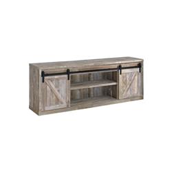 Picture of Benjara BM220268 71 in. Farmhouse Wooden TV Console with 2 Sliding Barn Doors&#44; oak