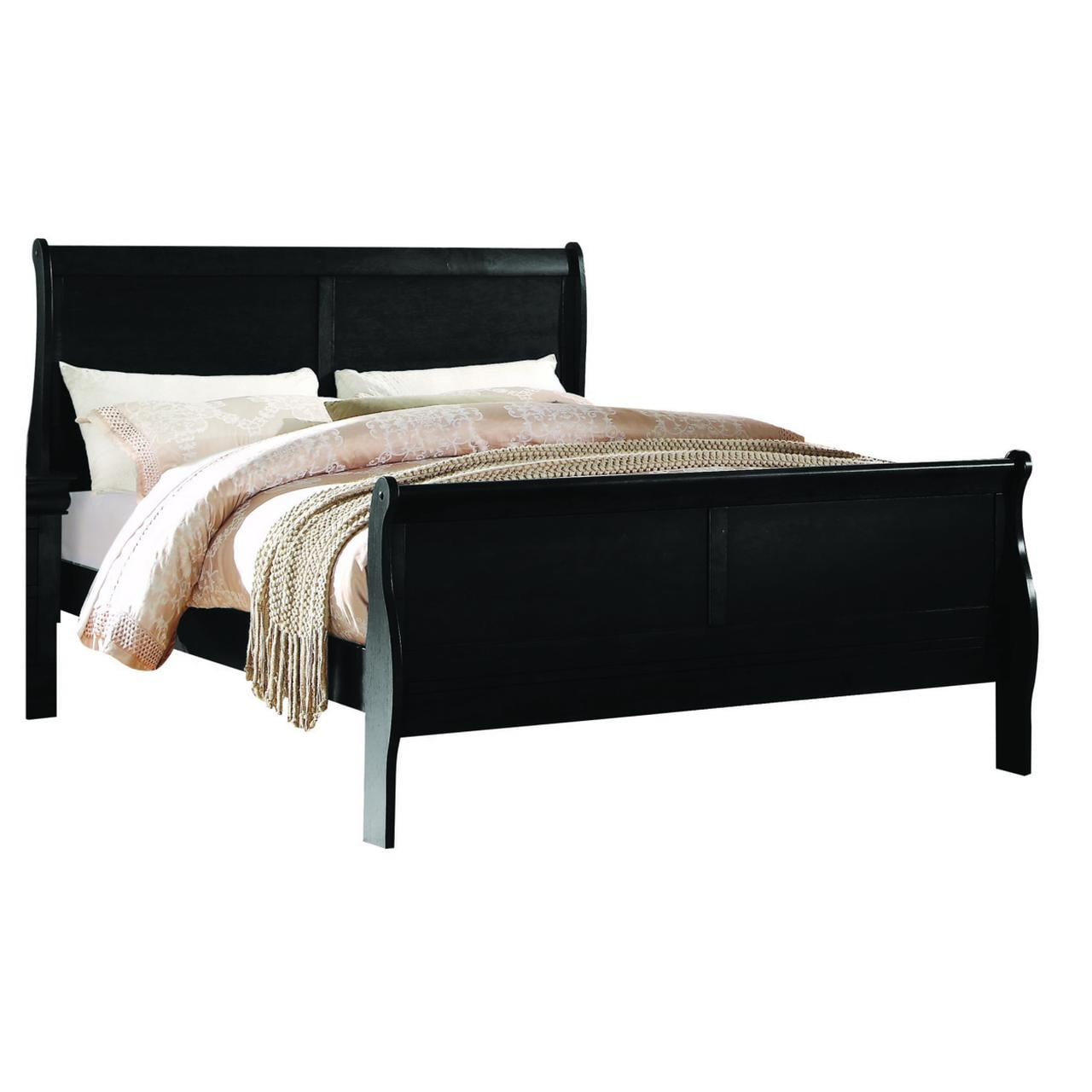 BM220330 Wooden Twin Size Bed with Panel Design Sleigh Headboard & Footboard, Brown -  Benjara