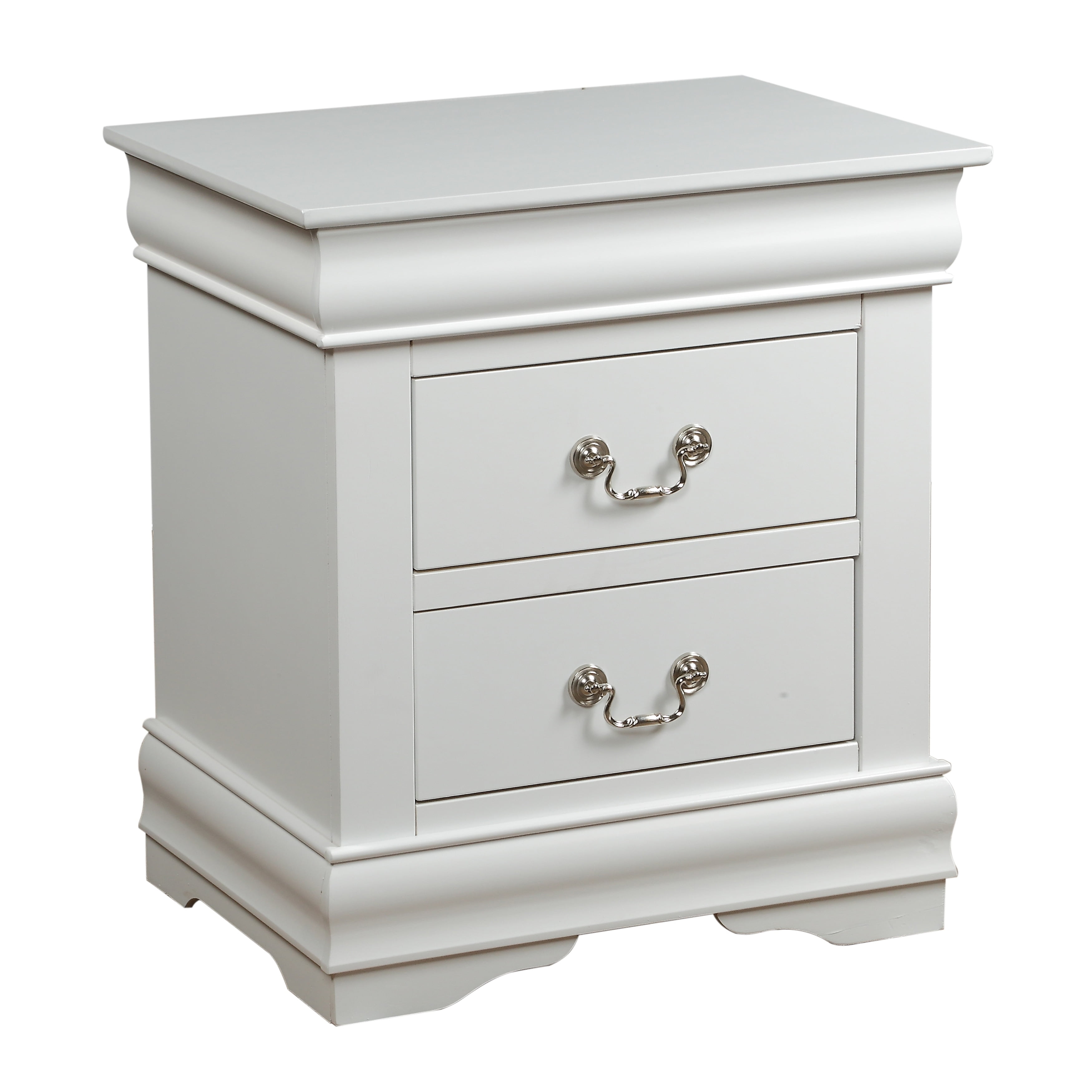 Picture of Benjara BM220333 2 Drawer Wooden Nightstand with Metal Hanging Pulls & Bracket Feet&#44; White