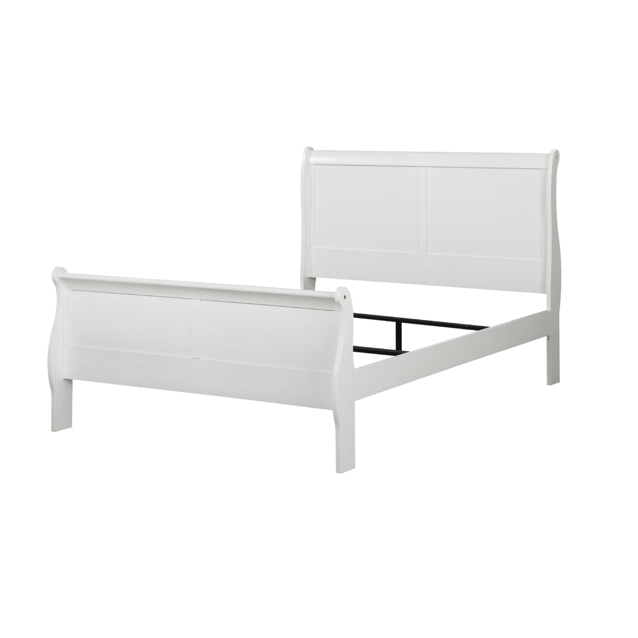 BM220336 Wooden Full Size Bed with Panel Design Sleigh Headboard & Footboard, White -  Benjara