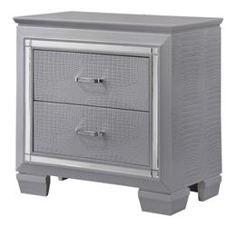 Picture of Benjara BM215374 Two Drawer Wooden Nightstand with Textured Details & Mirror Accents&#44; Gray - 29.5 x 17.5 x 30 in.