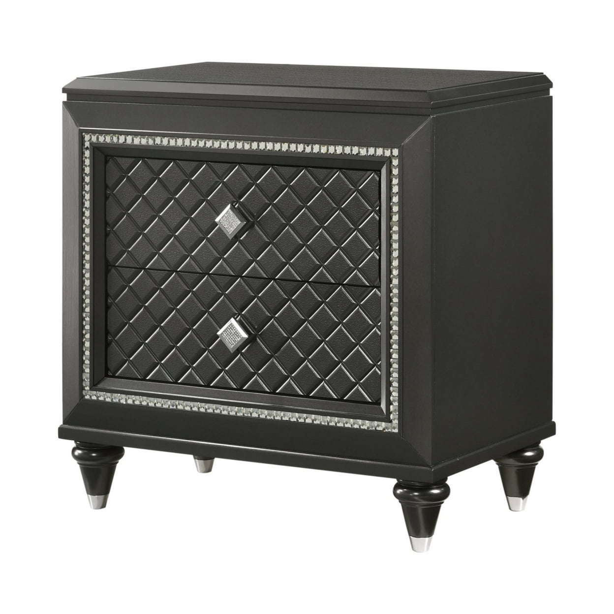 Picture of Benjara BM215383 Wooden Two Drawer Nightstand with Carved Details & Knobs&#44; Black - 30.5 x 17.5 x 29.63 in.