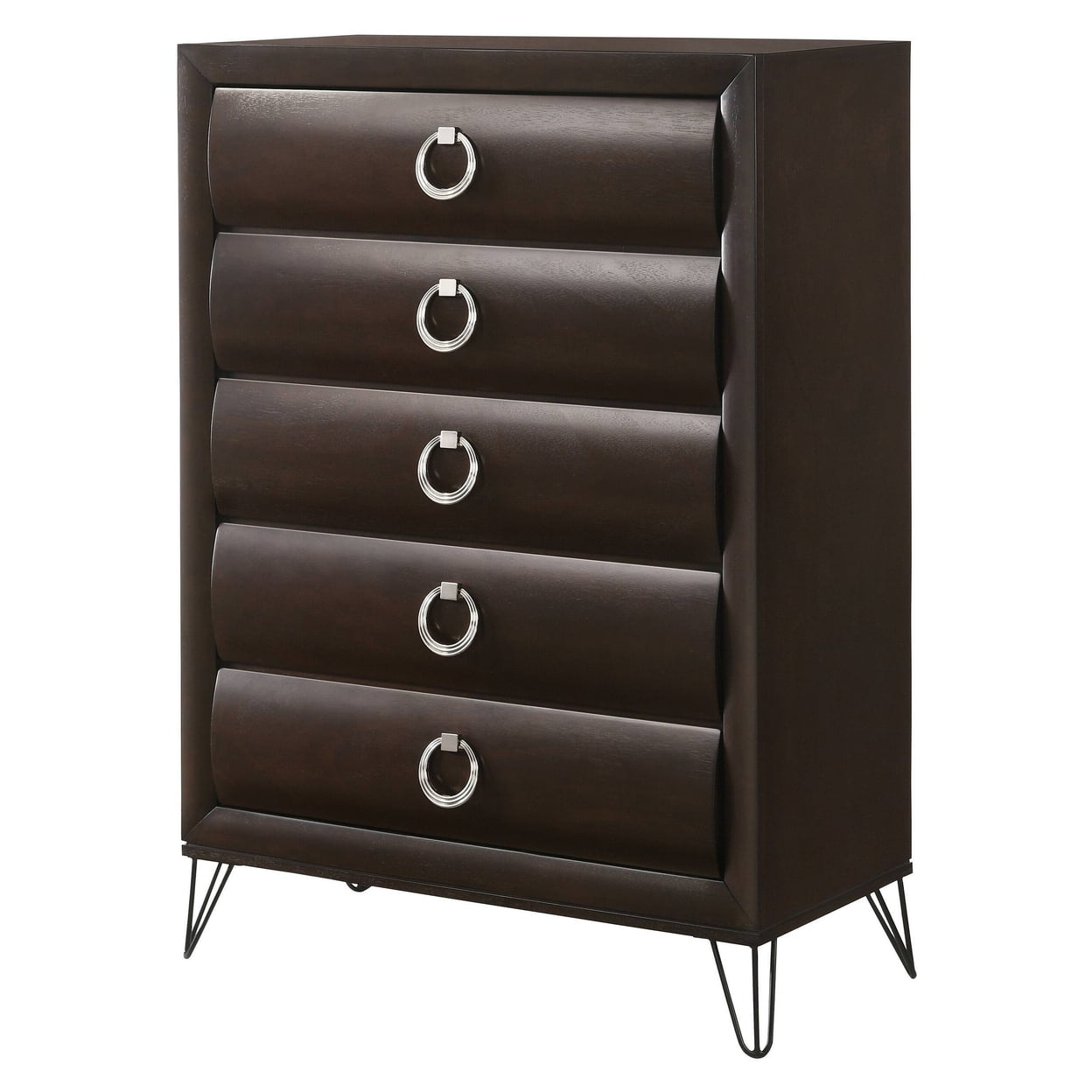 Picture of Benjara BM218513 5 Drawer Wooden Chest with Metal Ring Handles & Harpin Legs&#44; Brown - 50 x 16 x 35 in.