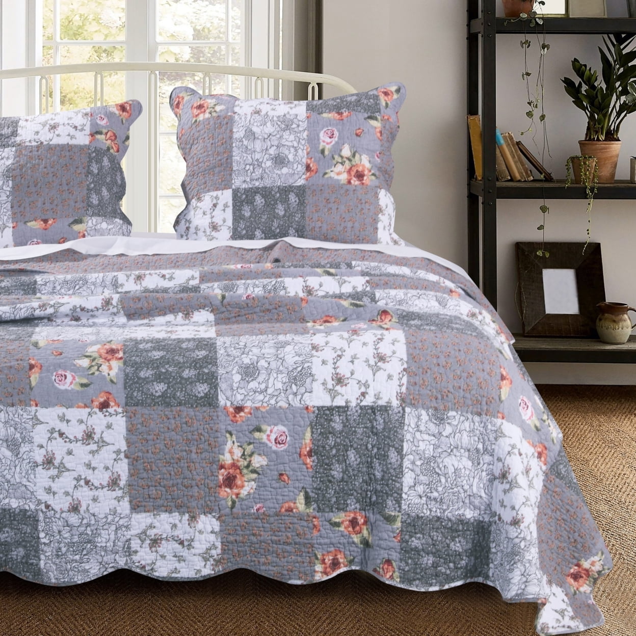 Picture of Benjara BM218784 Microfiber Quilt & 1 Pillow Sham Set with Floral Prints&#44; Multi Color - 5 x 15 x 20 in.