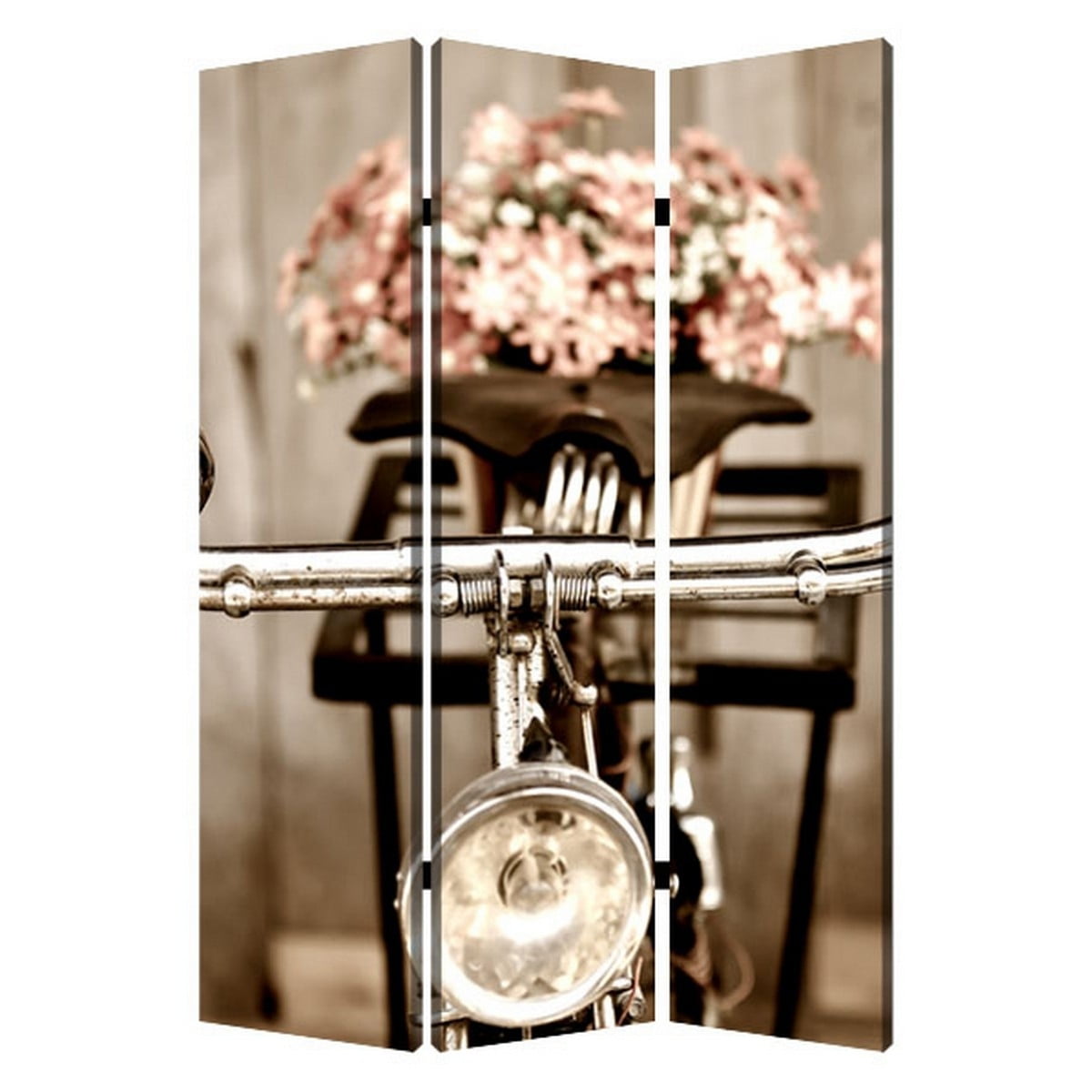 Picture of Benjara BM26563 3 Panel Flowers & Cycle Print Foldable Room Divider&#44; Pink & Brown - 72 x 2 x 48 in.