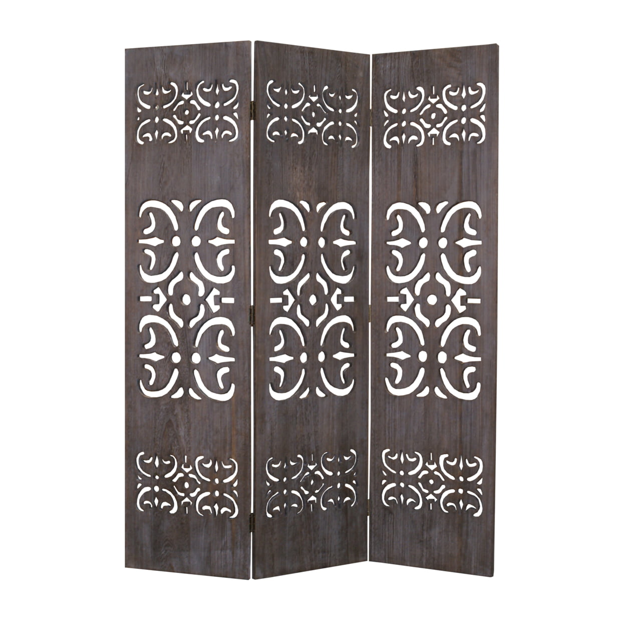 Picture of Benjara BM26575 3 Panel Shinto Cut Out Design Foldable Room Divider&#44; Brown - 67 x 2 x 52 in.