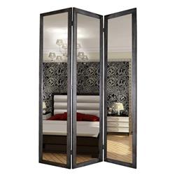 Picture of Benjara BM26588 3 Panel Wooden Foldable Mirror Encasing Room Divider&#44; Gray & Silver