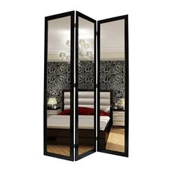 Picture of Benjara BM26590 3 Panel Wooden Foldable Mirror Encasing Room Divider&#44; Black & Silver