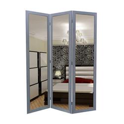 Picture of Benjara BM26591 3 Panel Wooden Foldable Mirror Encasing Room Divider&#44; Light Gray & Silver