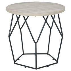 Picture of Benjara BM226537 Wooden Top Round End Table with Open Geometric Base&#44; Gray & Black