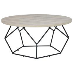 Picture of Benjara BM226538 Wooden Top Round Cocktail Table with Open Geometric Base&#44; Gray & Black