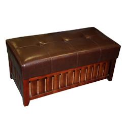 Picture of Benjara BM94728 Leatherette Padded Storage Bench with Slatted Design on Frame&#44; Brown