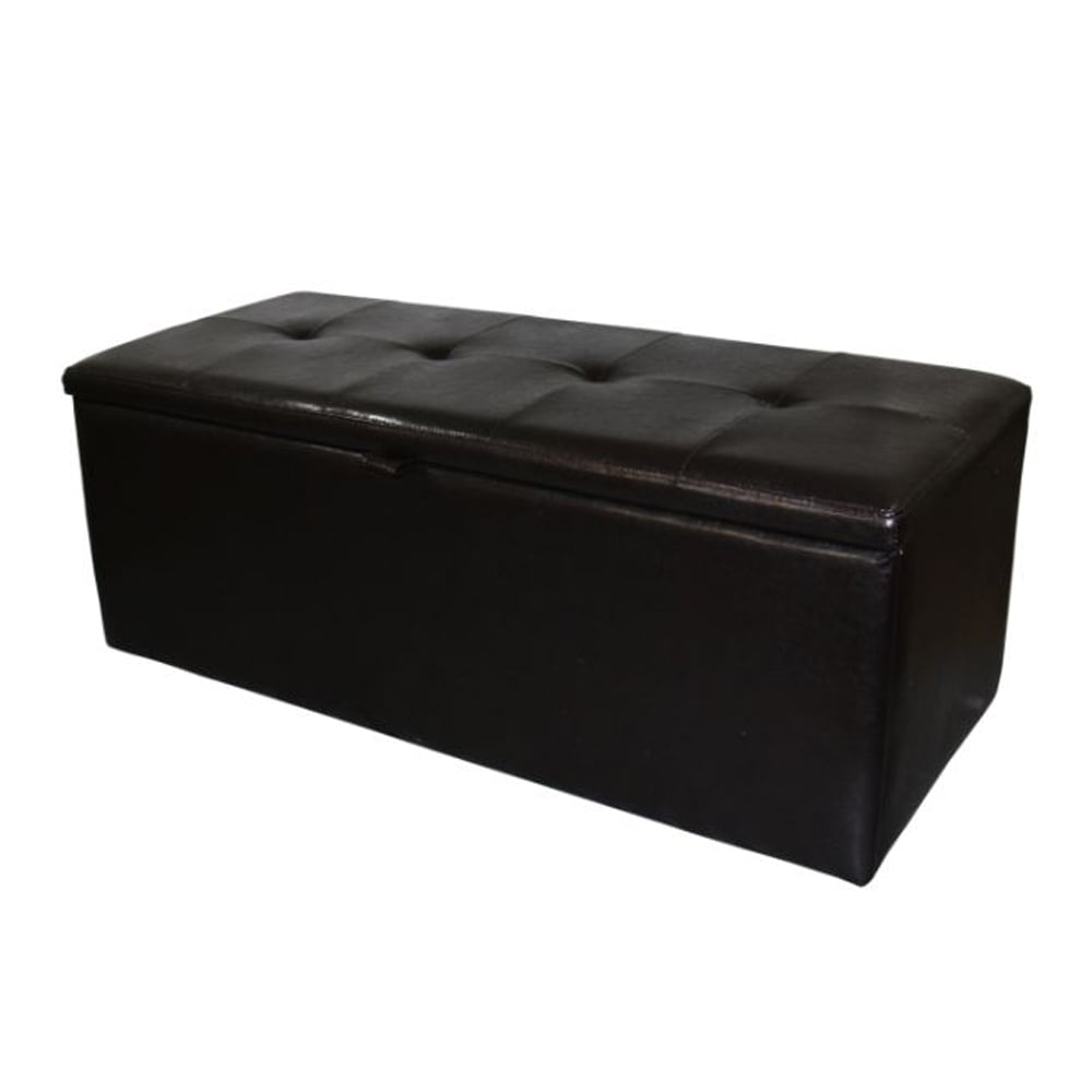 Picture of Benjara BM103379 Wooden Shoe Storage Bench with Tufted Leatherette Seating, Dark Brown