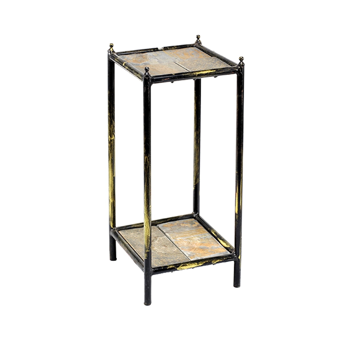 Picture of Benjara BM216732 2 Tier Square Stone Top Plant Stand with Metal Frame&#44; Black & Gray - Small