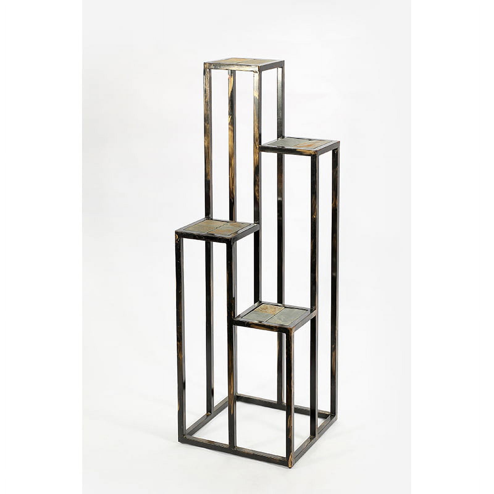 Picture of Benjara BM216737 4 Tier Cast Iron Frame Plant Stand with Stone Topping&#44; Black & Gold