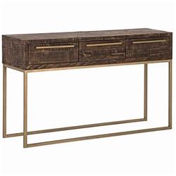 Picture of Benjara BM220544 Wooden Sofa Table with 3 Storage Drawers & Metal Base&#44; Brown & Gold