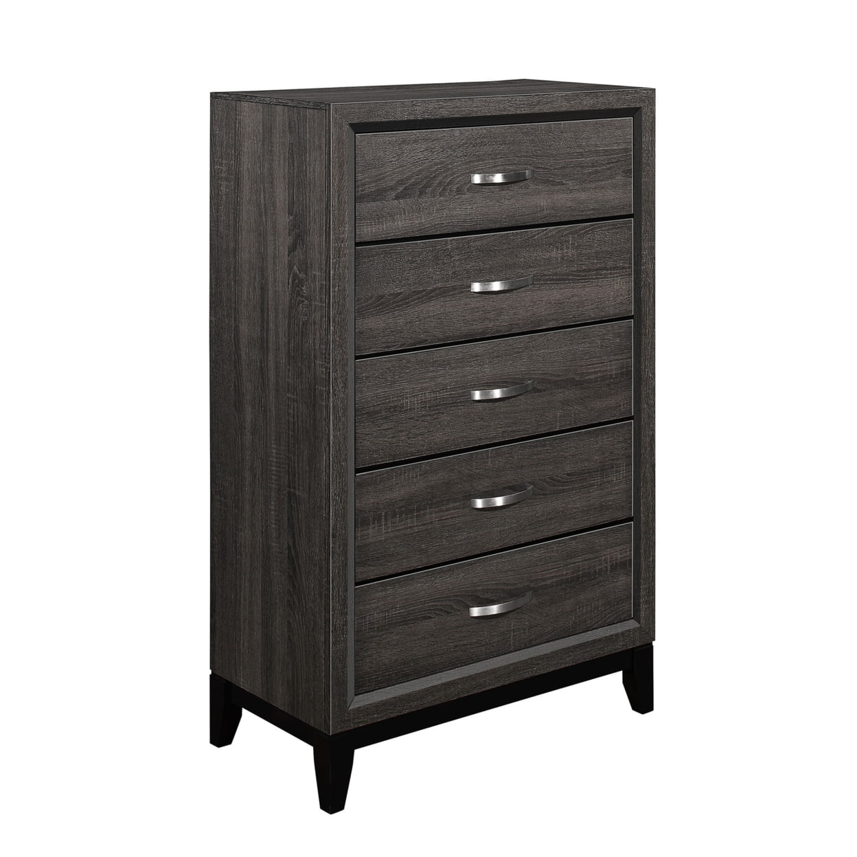 Picture of Benjara BM219006 5 Drawer Wooden Chest with Grain Details & Chamfered Feet&#44; Gray