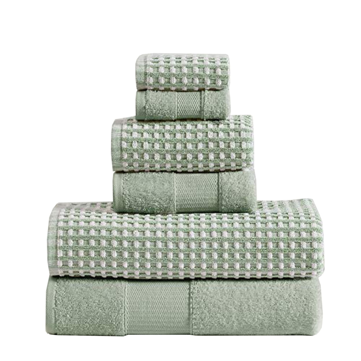 Picture of The Urban Port BM222847 Porto Dual Tone Towel Set with Jacquard Grid Pattern, Green - 6 Piece