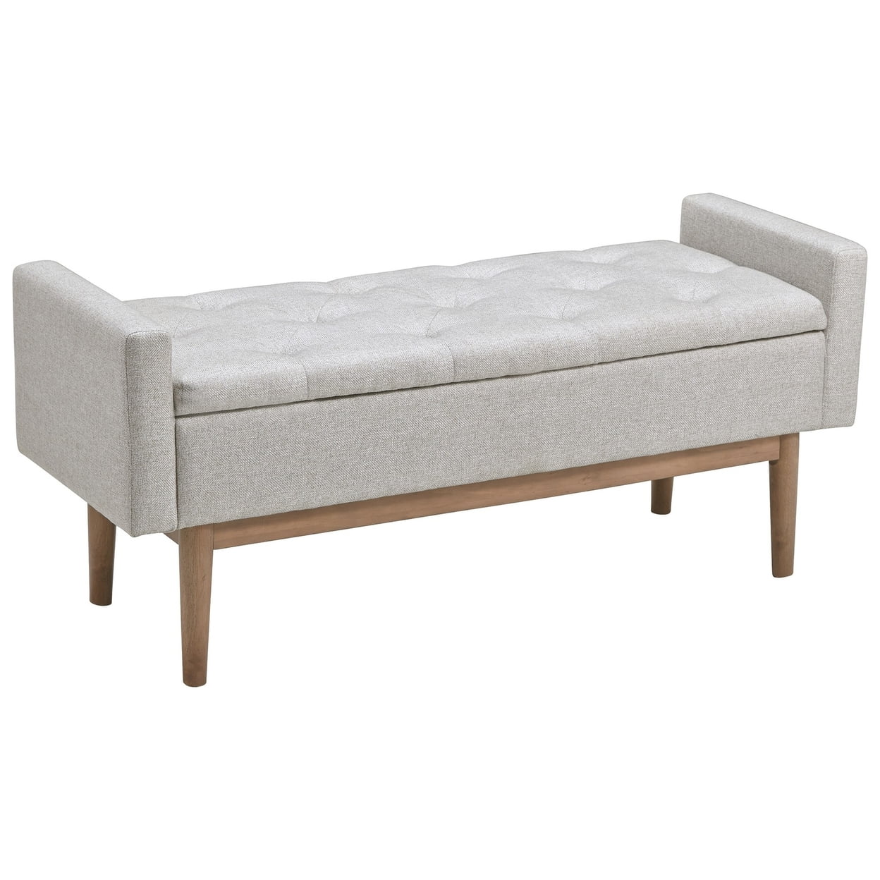 Picture of Benjara BM226158 Tufted Fabric Storage Bench with Low Profile Elevated Arms, Light Gray