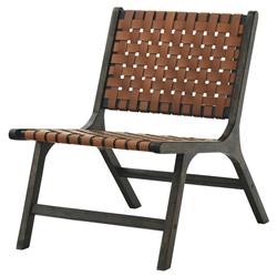 Picture of Benjara BM226167 Wooden Frame Accent Chair with Leather Stripe Woven Pattern, Brown
