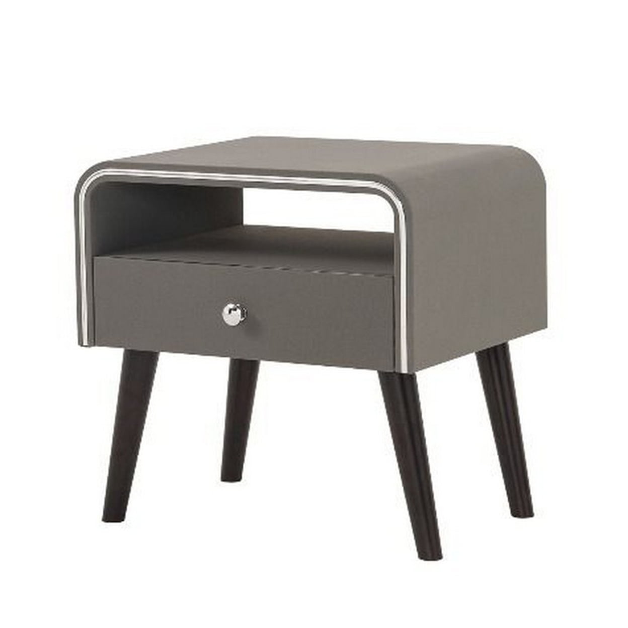 Picture of Benjara BM226952 Curved Edge 1 Drawer Nightstand with Chrome Trim&#44; Gray & Brown