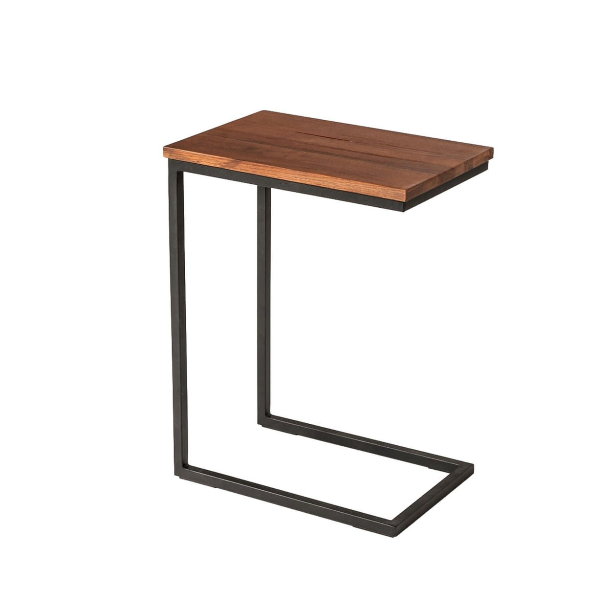 Picture of Benjara BM219277 C Shaped End Table with Rectangular Wood Top&#44; Brown & Black