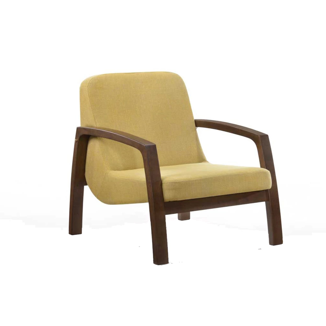 Picture of Benjara BM219288 Wooden Lounge Chair with Block Legs & Padded Seat&#44; Yellow