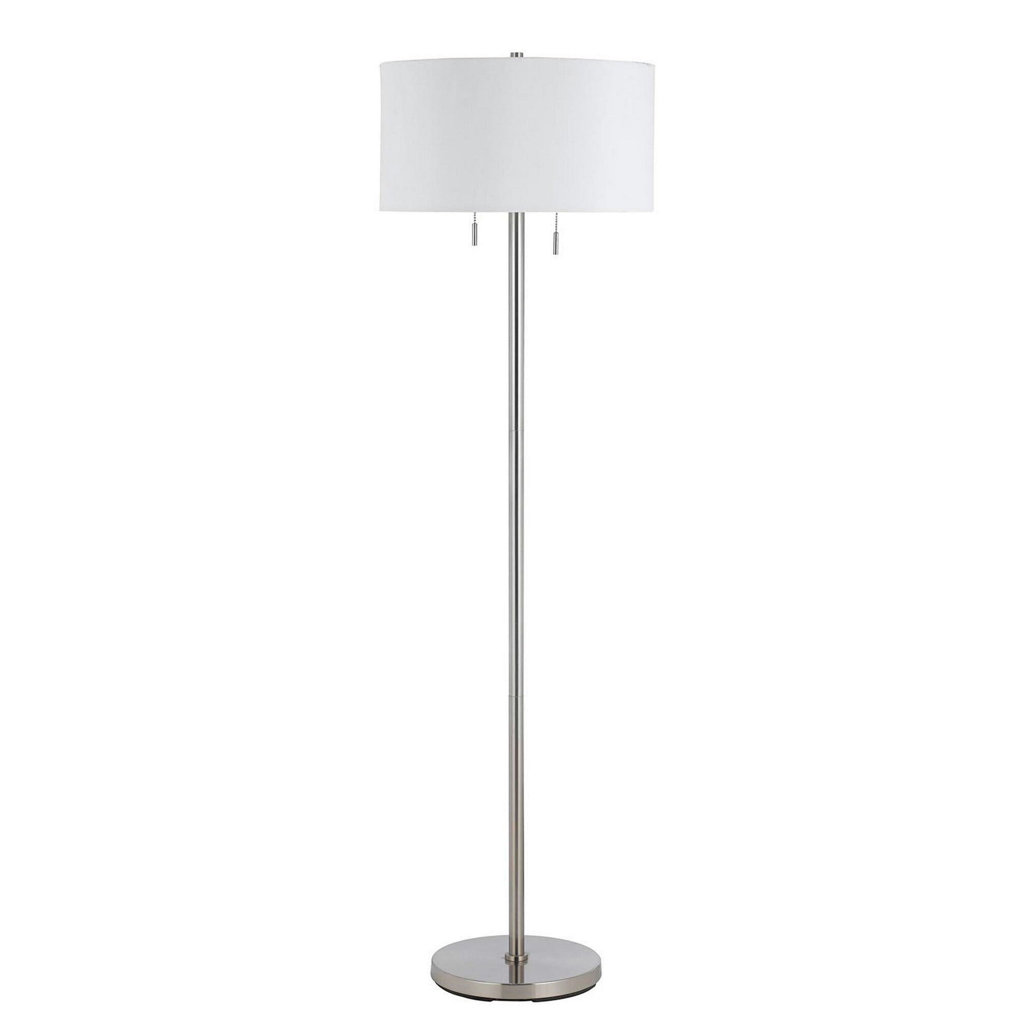 Picture of Benjara BM220845 Metal Body Floor Lamp with Fabric Drum Shade & Pull Chain Switch&#44; Silver