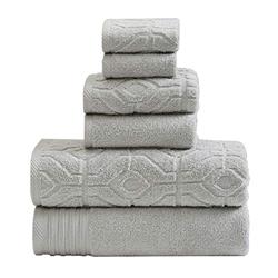 Picture of The Urban Port BM222853 Granada Yarn Dyed Towel Set with Jacquard Stripe Pattern, Gray - 6 Piece