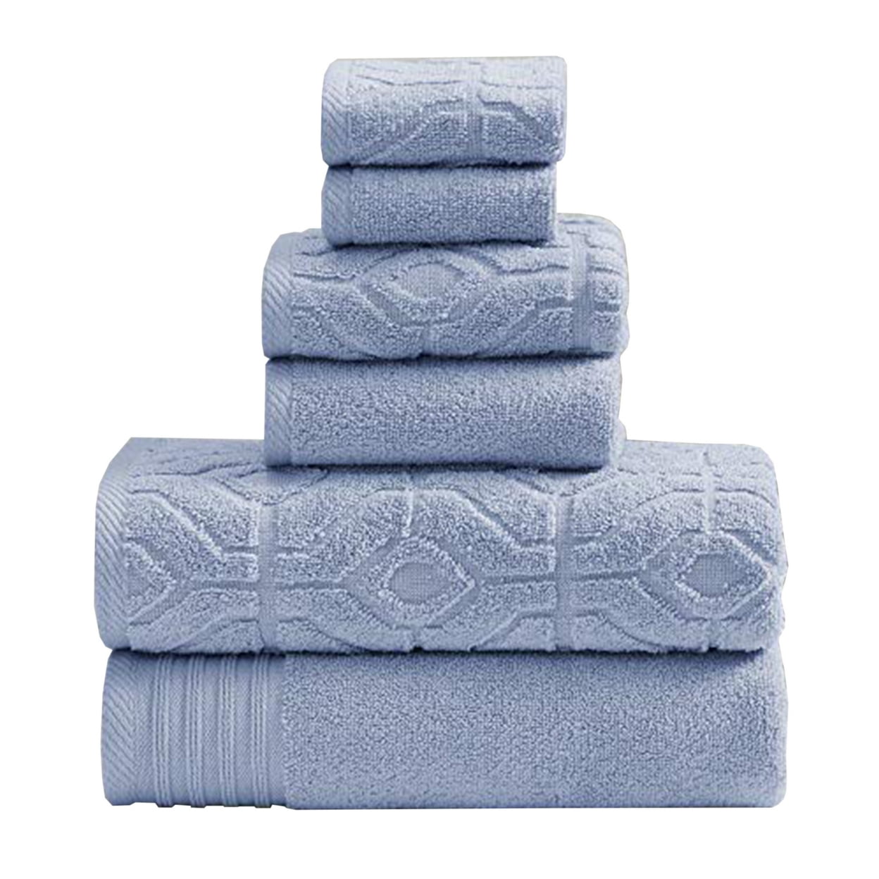 Picture of The Urban Port BM222856 Granada Yarn Dyed Towel Set with Jacquard Stripe Pattern, Blue - 6 Piece
