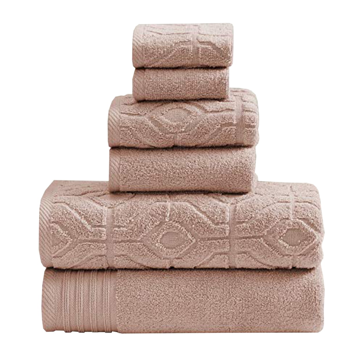 Picture of The Urban Port BM222857 Granada Yarn Dyed Towel Set with Jacquard Stripe Pattern, Pink - 6 Piece