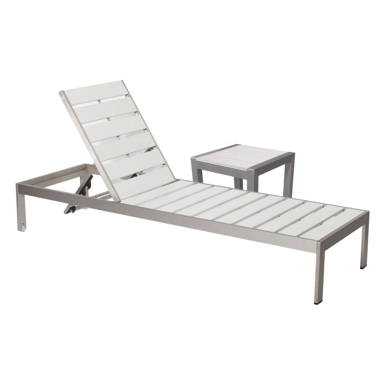 Picture of Benjara BM223160 Metal Adjustable Slatted Lounger with Side Table&#44; Gray & White - Set of 2