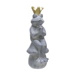 Picture of Benjara BM221081 23 in. Polyresin Frog Figurine with Crown&#44; Gray & Gold