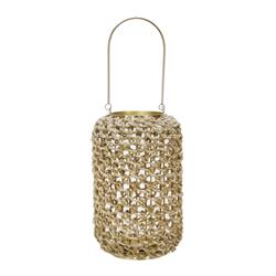 Picture of Benjara BM221090 Cylindrical Rattan Lantern with Metal Frame & Handle&#44; Brown & Gold - Large